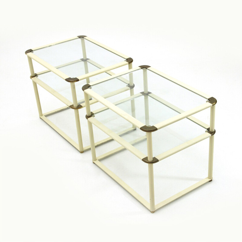 Set of 2 brass and glass bed side table - 1970s