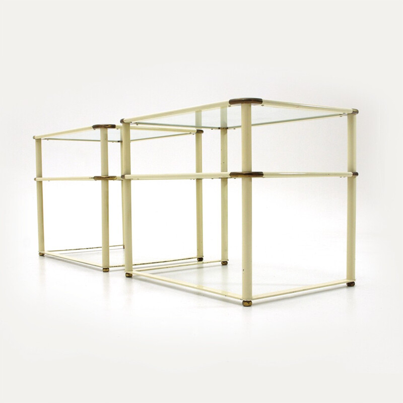 Set of 2 brass and glass bed side table - 1970s