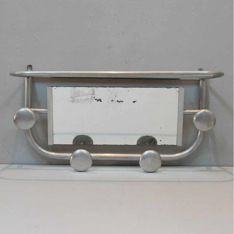 Aluminum Vintage coat rack with mirror - 1930s