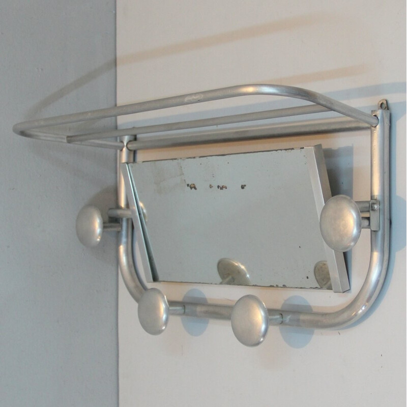 Aluminum Vintage coat rack with mirror - 1930s