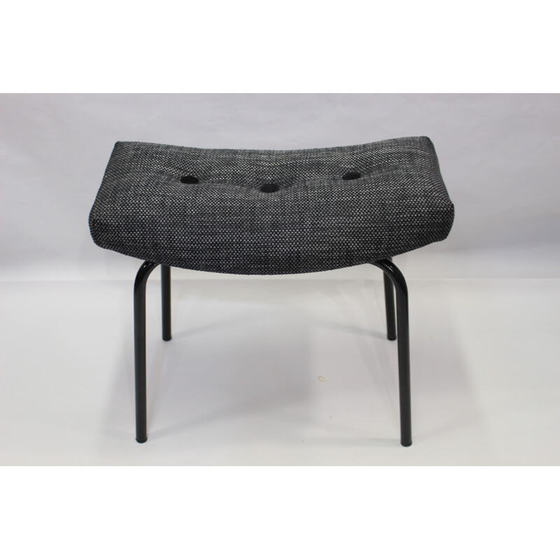 Vintage Grey stool in fabric and steel - 1960s