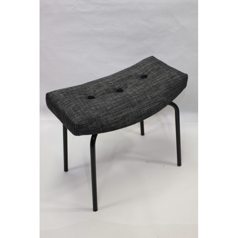 Vintage Grey stool in fabric and steel - 1960s