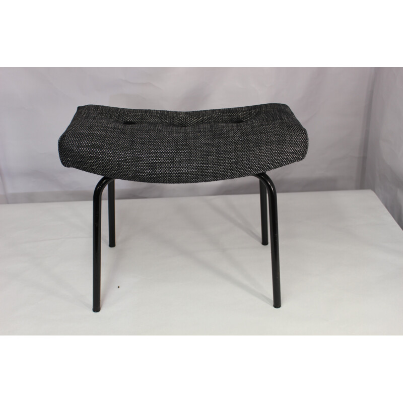 Tabouret Vintage Gris en acier et tissu -1960