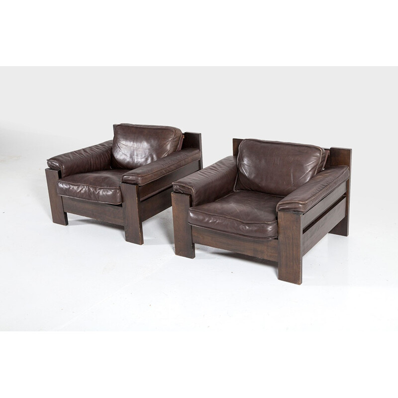 Set of 2 Brutalist Armchairs by Harry de Groot for Leolux - 1970s