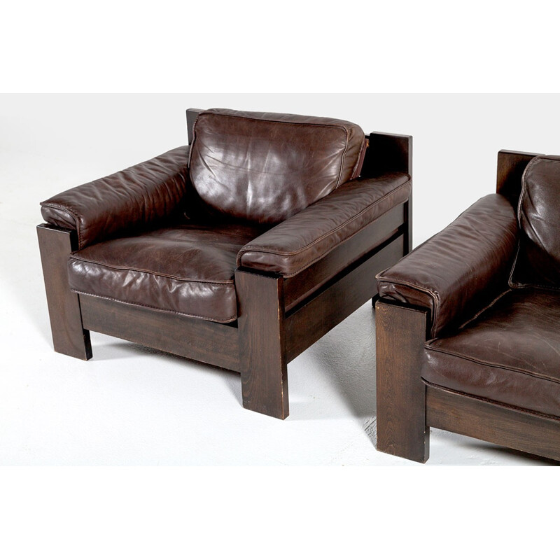 Set of 2 Brutalist Armchairs by Harry de Groot for Leolux - 1970s