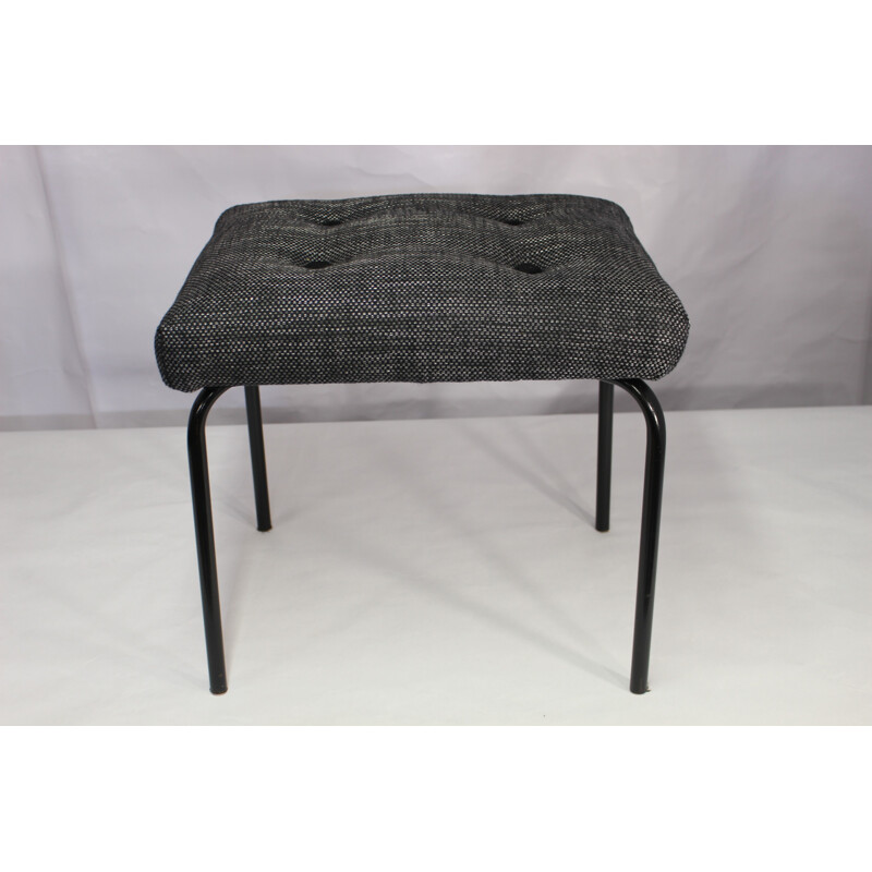 Vintage Stool grey heather fabric and steel - 1960s