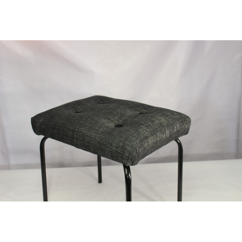 Vintage Stool grey heather fabric and steel - 1960s