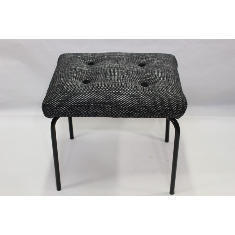 Vintage Stool grey heather fabric and steel - 1960s