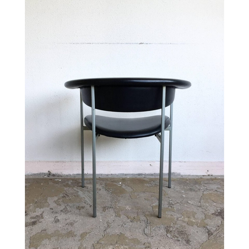 Paar Vintage-Sessel "Gamma" aus grauem Metall und schwarzem Leder von Rudolf Wolf, 1960