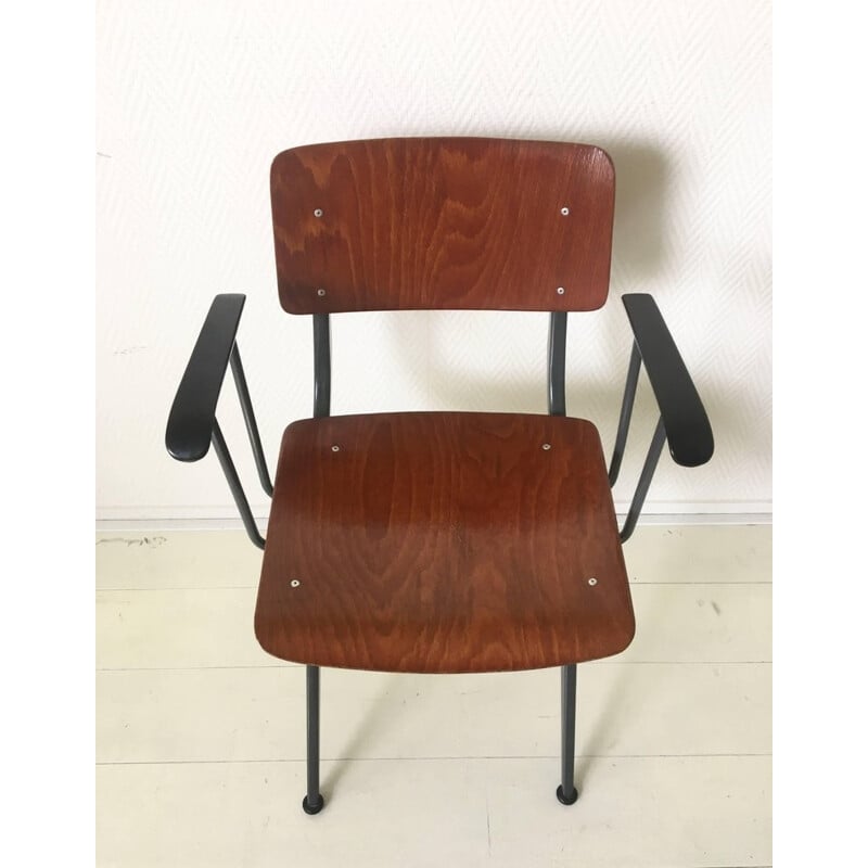 Vintage Nederlandse stalen en bakelieten fauteuil - 1950