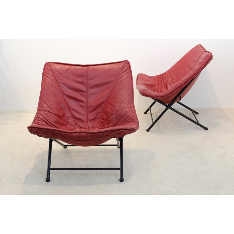 Suite van 2 vintage lederen fauteuils van Teun Van Zanten voor Molinari - 1970