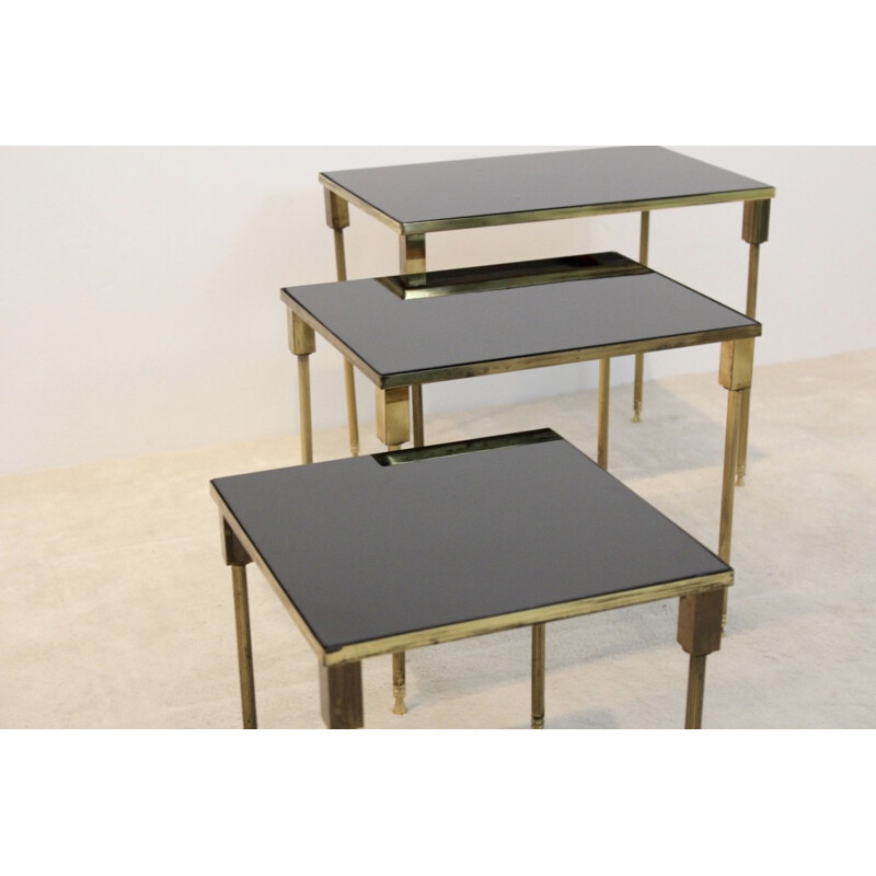 Set of 3 vintage nesting tables in Brass - 1970s