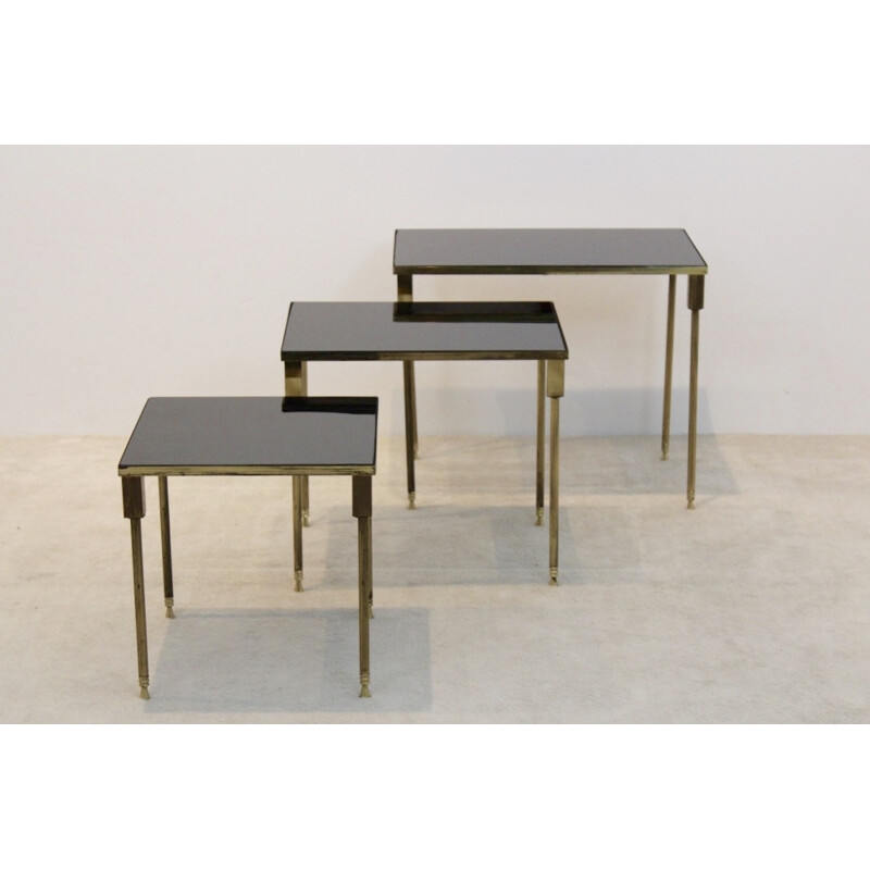 Set of 3 vintage nesting tables in Brass - 1970s