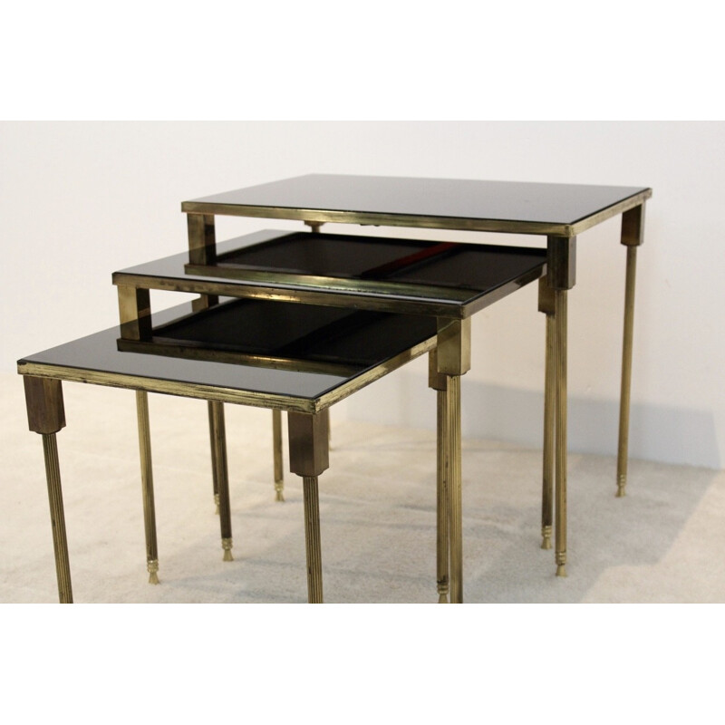Set of 3 vintage nesting tables in Brass - 1970s
