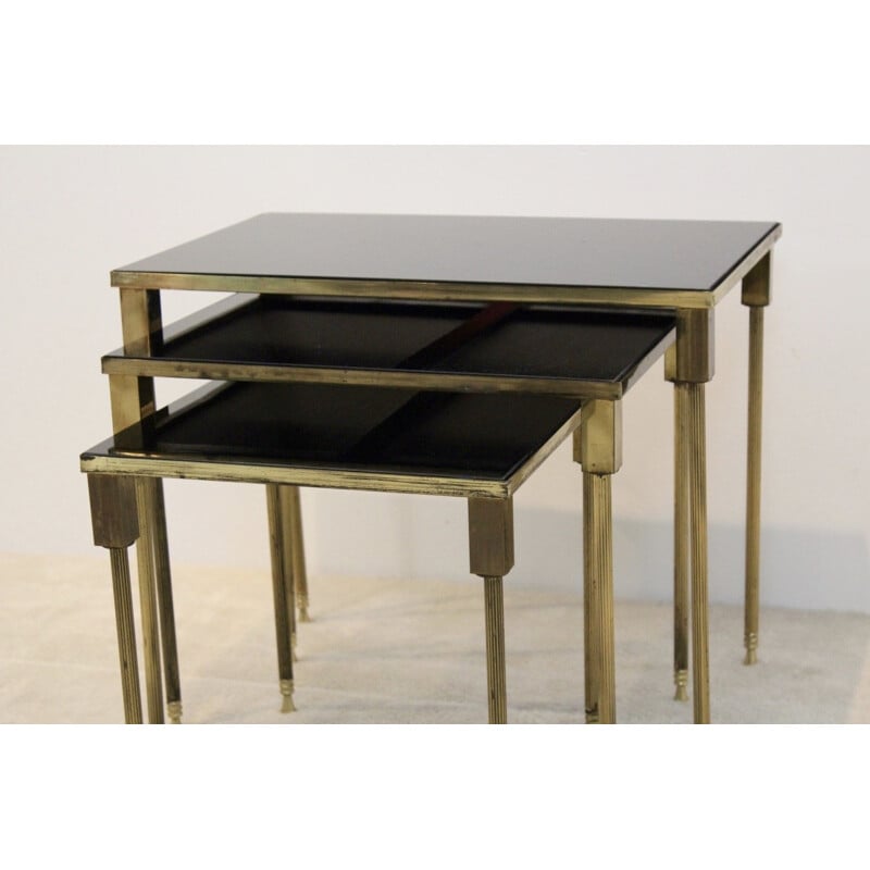 Set of 3 vintage nesting tables in Brass - 1970s