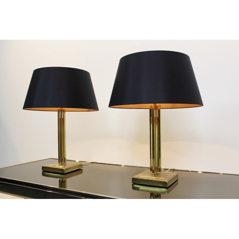 Suite de 2 lampes de table vintage en laiton par Gaetano Sciolari - 1970