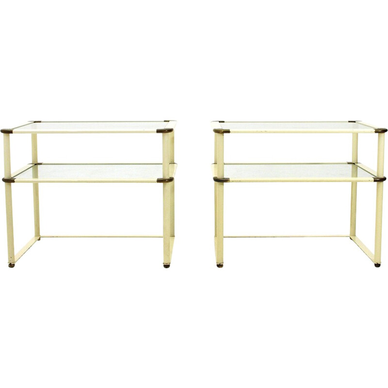 Set of 2 brass and glass bed side table - 1970s