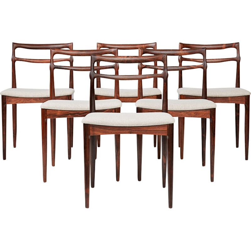 Set of 6 dining chairs in rosewood by Johannes Andersen - 1960s