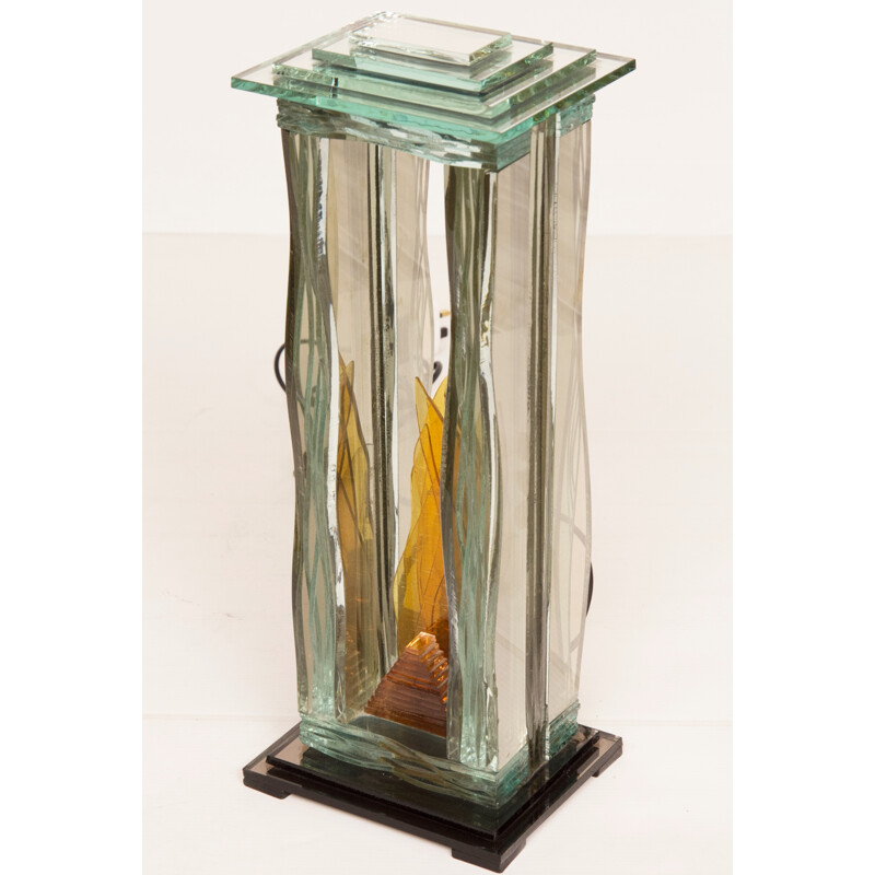 Lámpara de mesa de cristal vintage - 1980