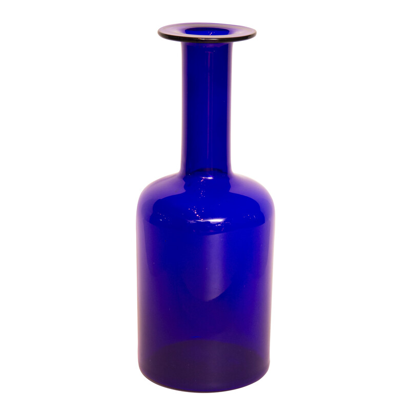 Vase vintage bleu en verre par Otto Brauer pour Holmegaard - 1960