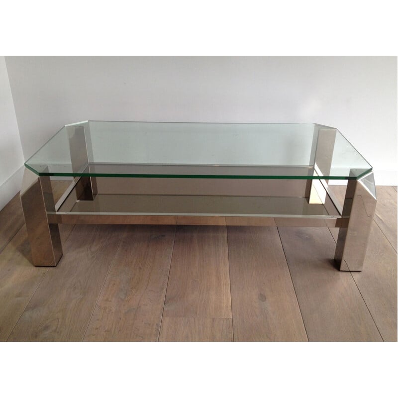 Vintage chrome and glass coffee table, 1950