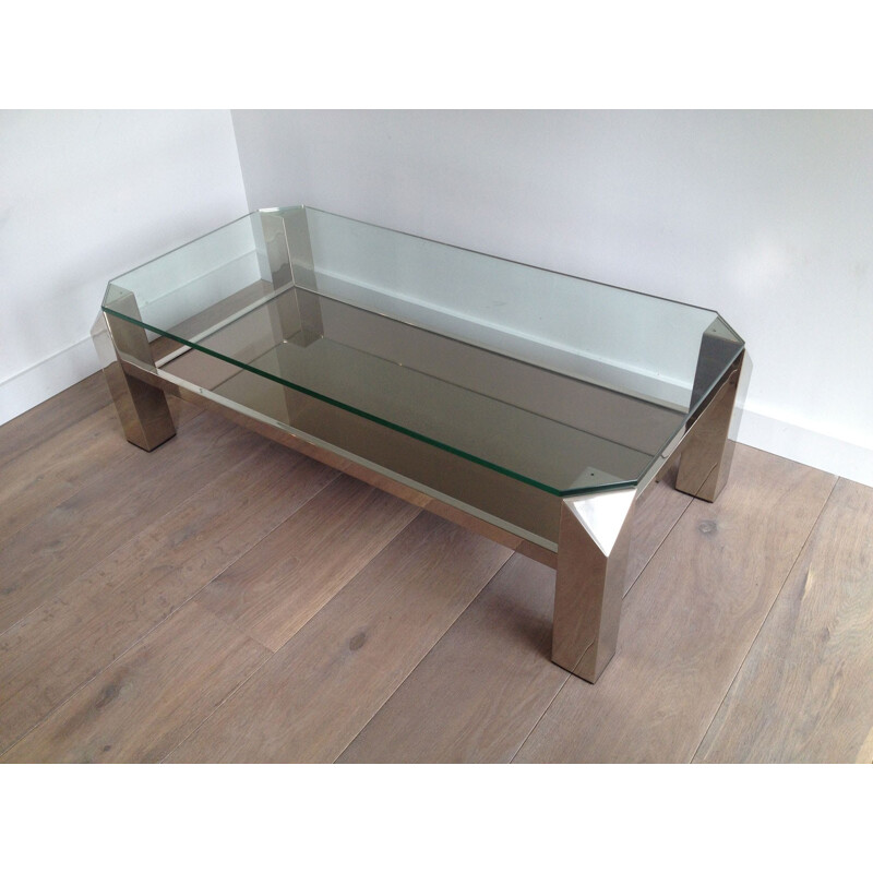 Vintage chrome and glass coffee table, 1950