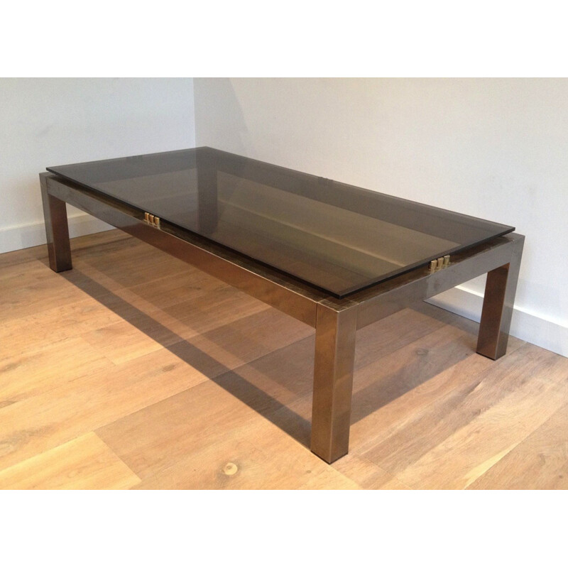 Coffee table in metal and smocked glass - 1970s