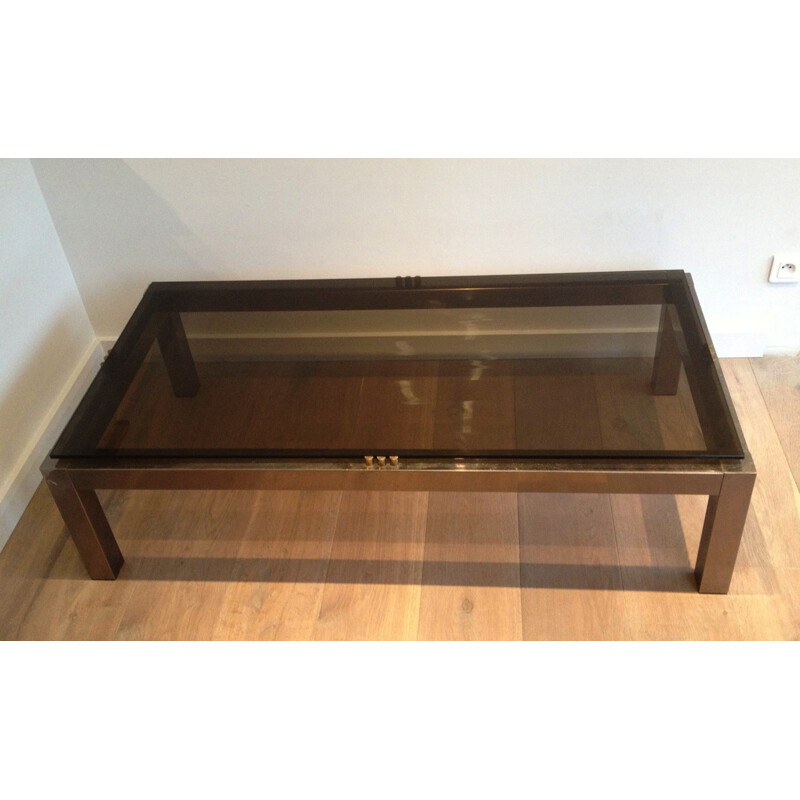 Coffee table in metal and smocked glass - 1970s
