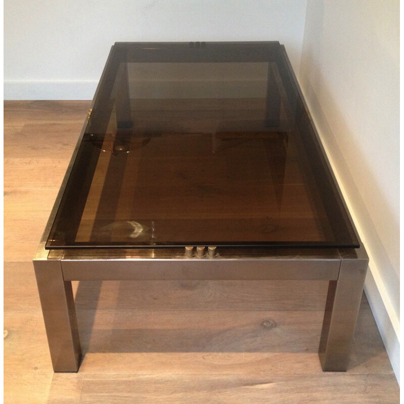 Coffee table in metal and smocked glass - 1970s