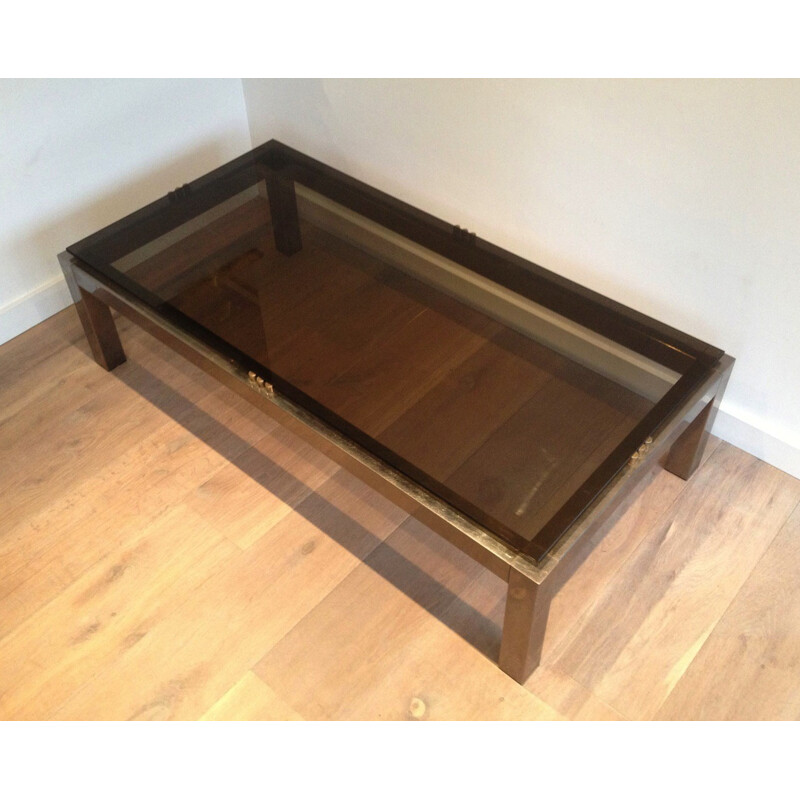 Coffee table in metal and smocked glass - 1970s