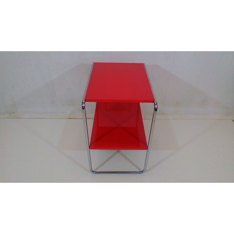 Vintage red coffee table in steel by Robert Slezák - 1940s