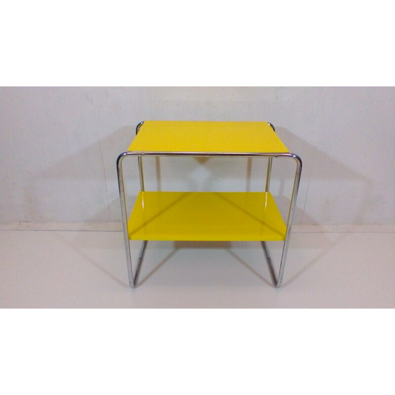 Vintage steel and yellow wood coffee table by Robert Slezák, Czechoslovakia 1940