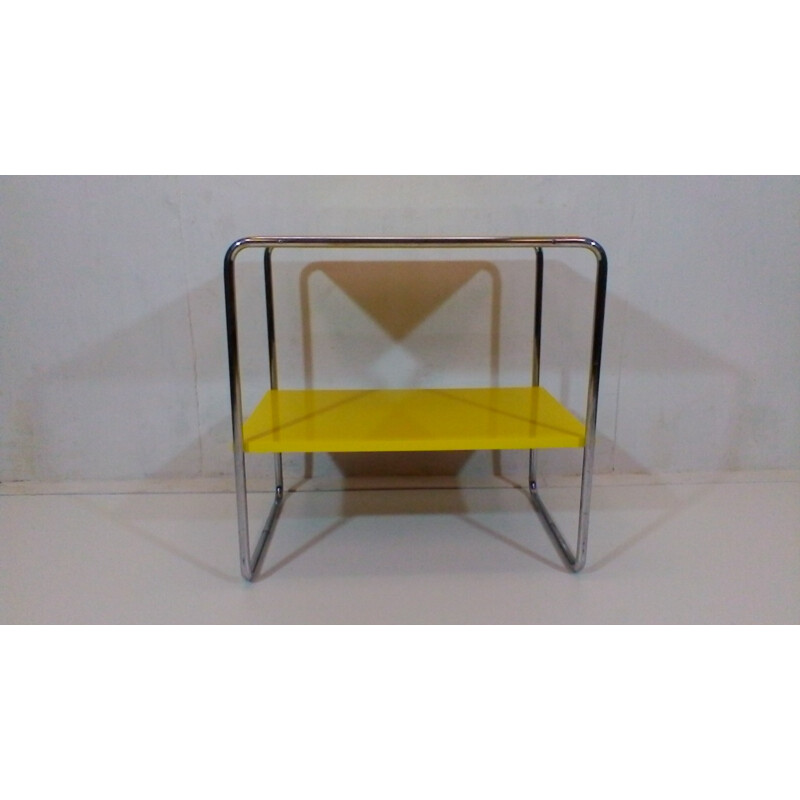 Vintage steel and yellow wood coffee table by Robert Slezák, Czechoslovakia 1940