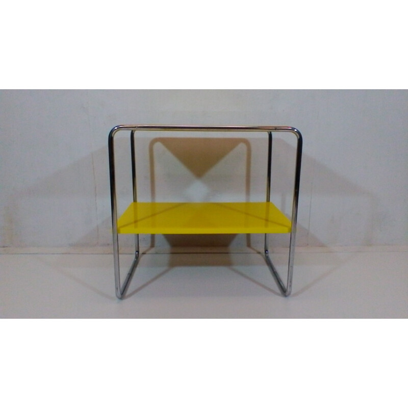 Vintage steel and yellow wood coffee table by Robert Slezák, Czechoslovakia 1940