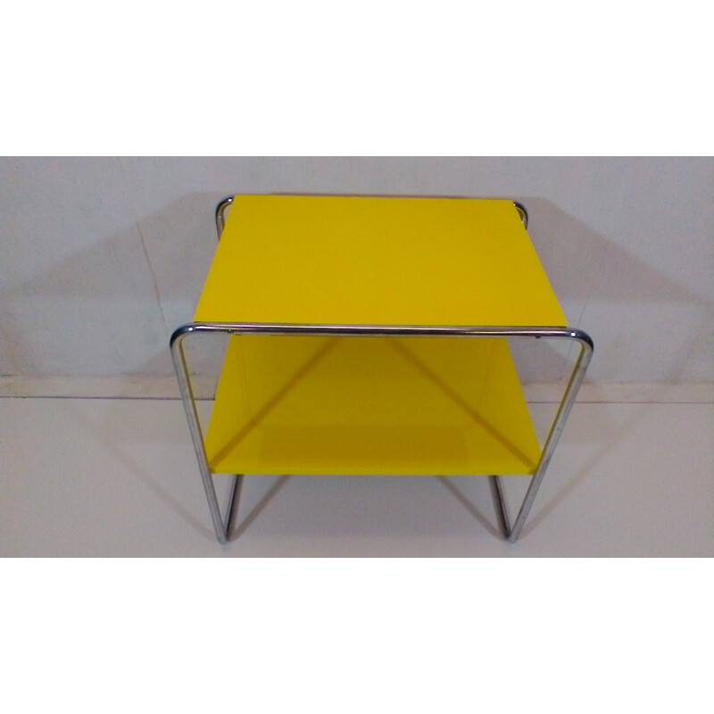 Vintage steel and yellow wood coffee table by Robert Slezák, Czechoslovakia 1940