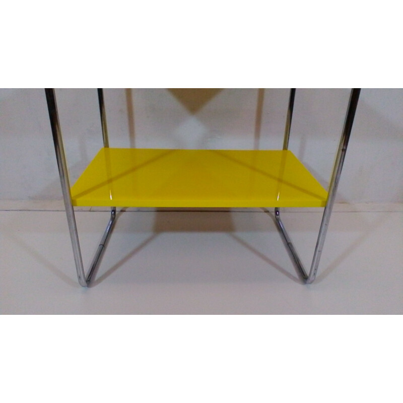 Vintage steel and yellow wood coffee table by Robert Slezák, Czechoslovakia 1940