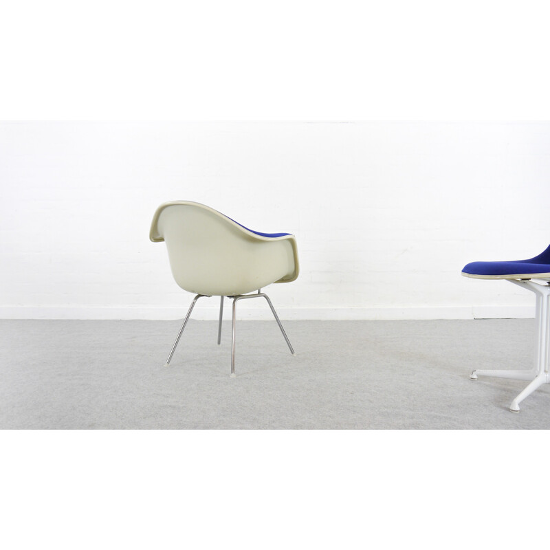 Blue vintage armchair with low H-Base by Charles Eames for Herman Miller - 1970s