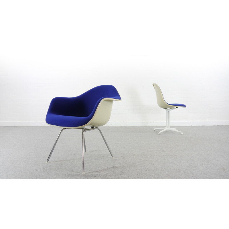 Blue vintage armchair with low H-Base by Charles Eames for Herman Miller - 1970s