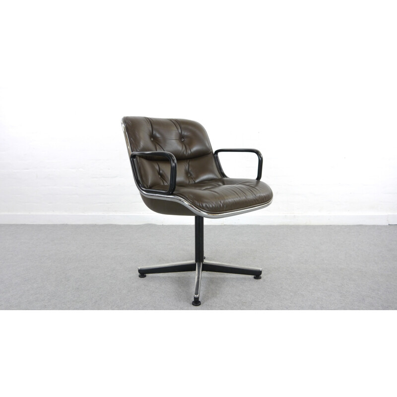 Brown office Chair in Leather by Charles Pollock for Knoll International - 1960s