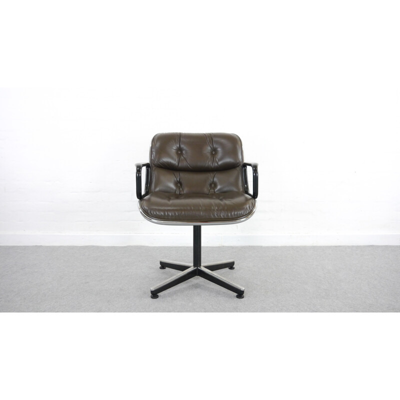 Brown office Chair in Leather by Charles Pollock for Knoll International - 1960s