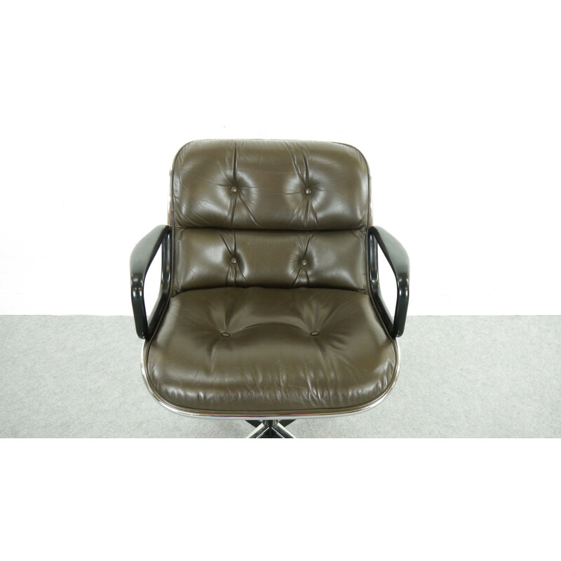 Brown office Chair in Leather by Charles Pollock for Knoll International - 1960s