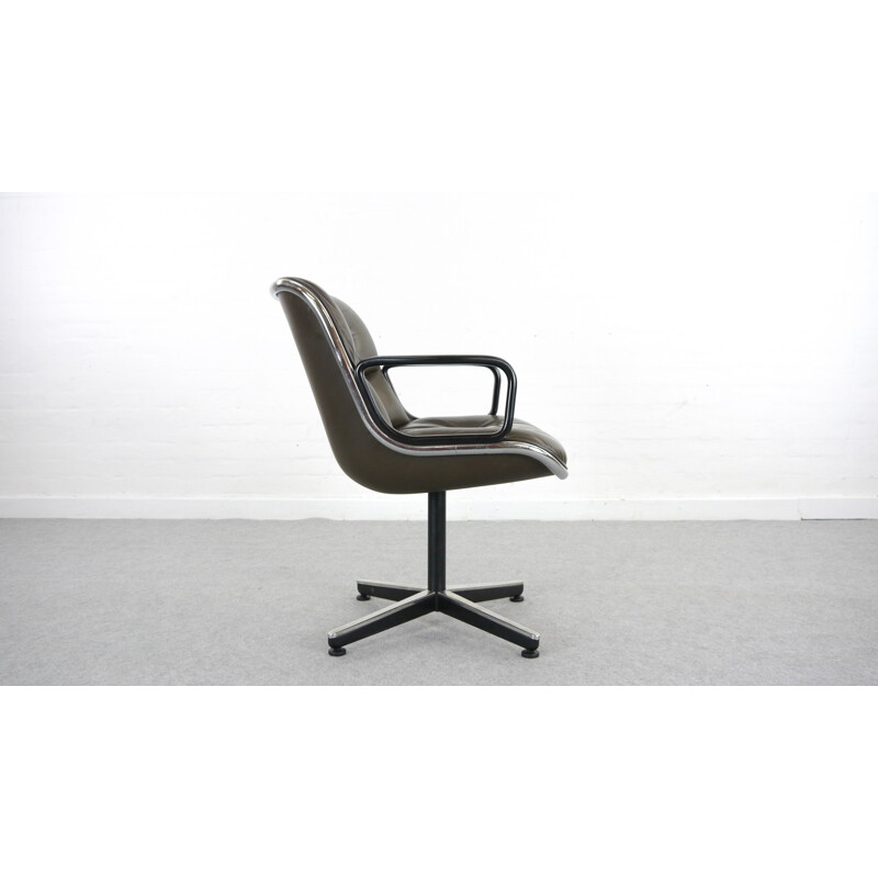 Brown office Chair in Leather by Charles Pollock for Knoll International - 1960s