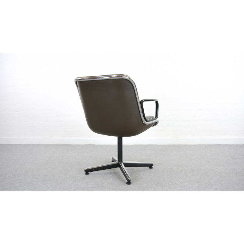 Brown office Chair in Leather by Charles Pollock for Knoll International - 1960s