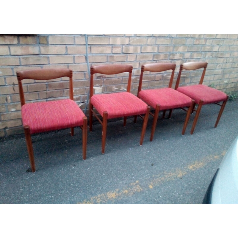 Set of 4 danish vintage red chairs in teak by H.W.Klein for Bramin - 1960s