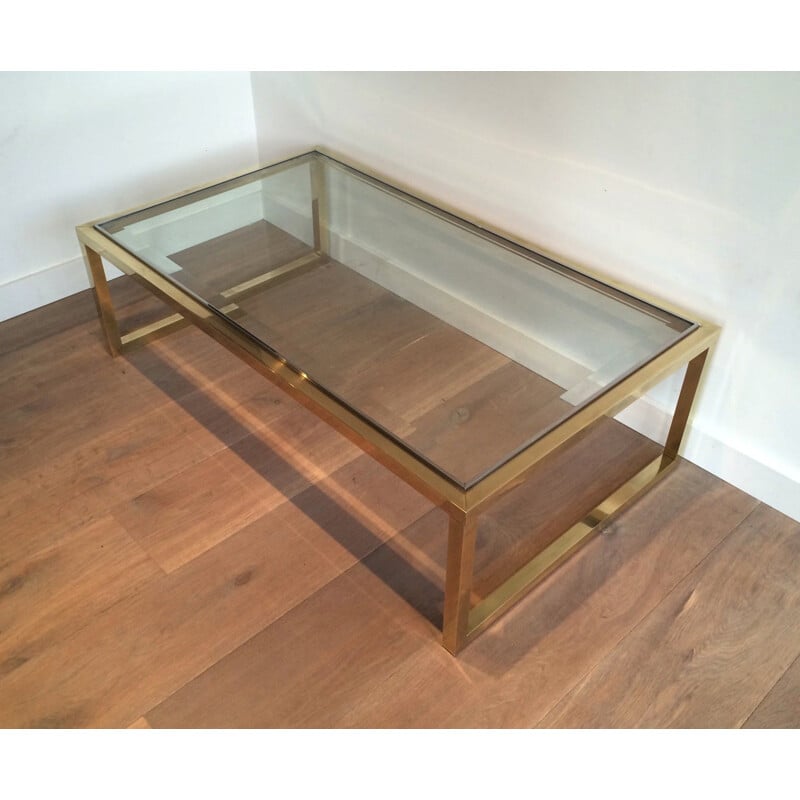 Vintage table in glass, brass and chrome - 1970s