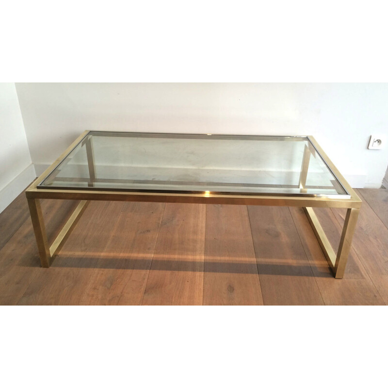 Vintage table in glass, brass and chrome - 1970s