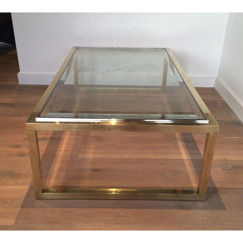 Vintage table in glass, brass and chrome - 1970s