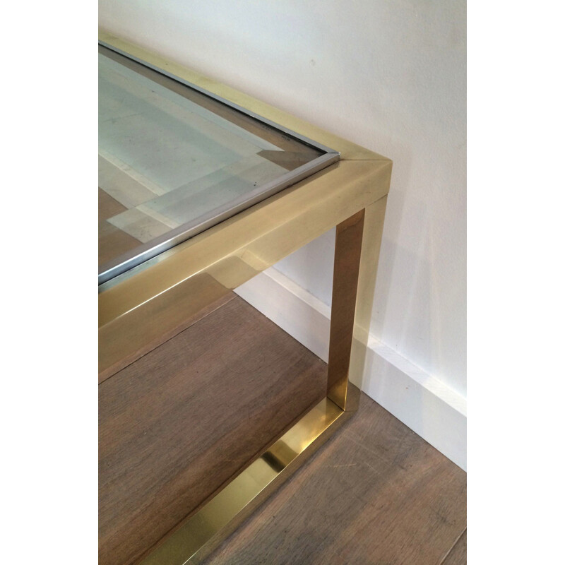 Vintage table in glass, brass and chrome - 1970s