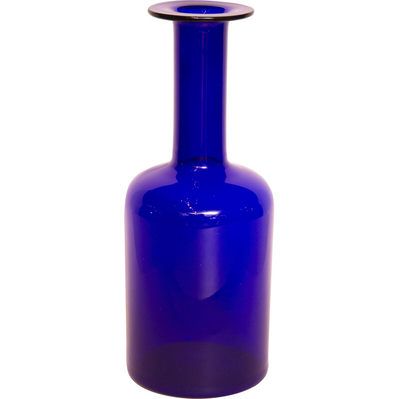 Vase vintage bleu en verre par Otto Brauer pour Holmegaard - 1960