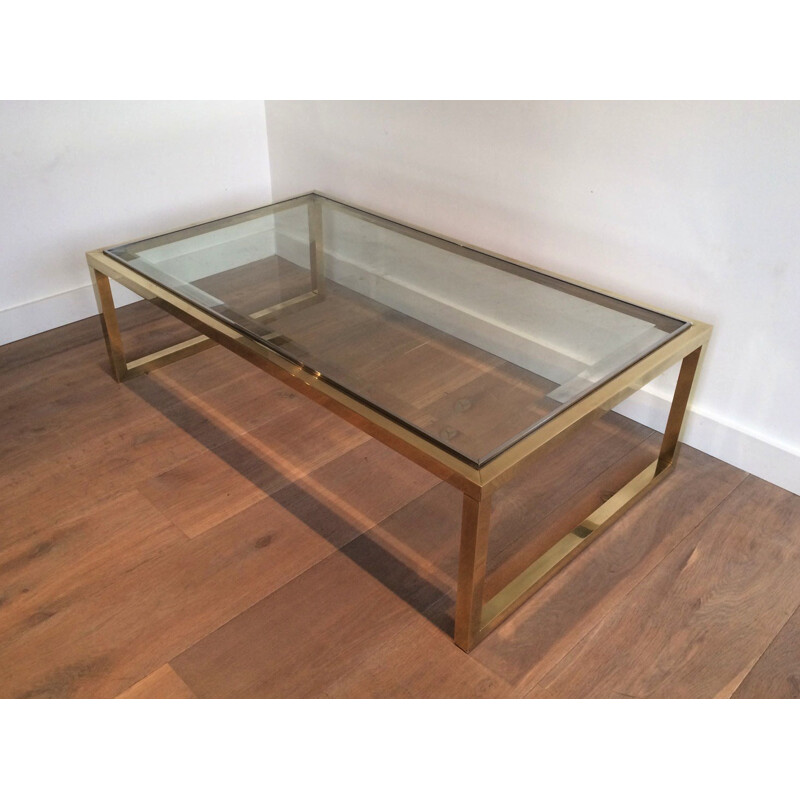 Vintage table in glass, brass and chrome - 1970s